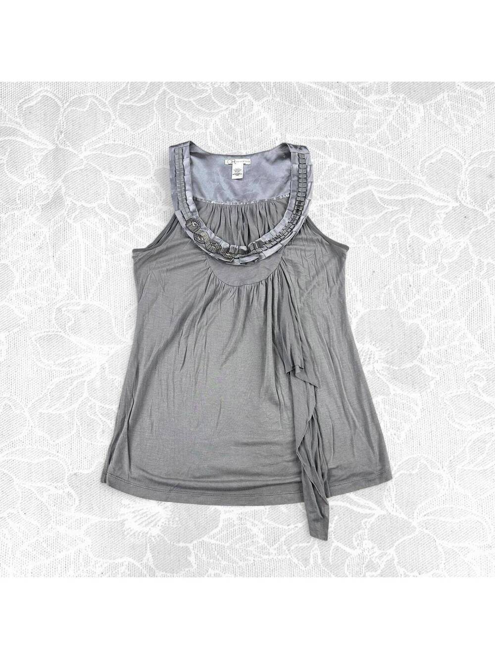 Charlotte Russe Y2K Gray/Silver Sleeveless Embellished Neck Tunic Tank - Medium